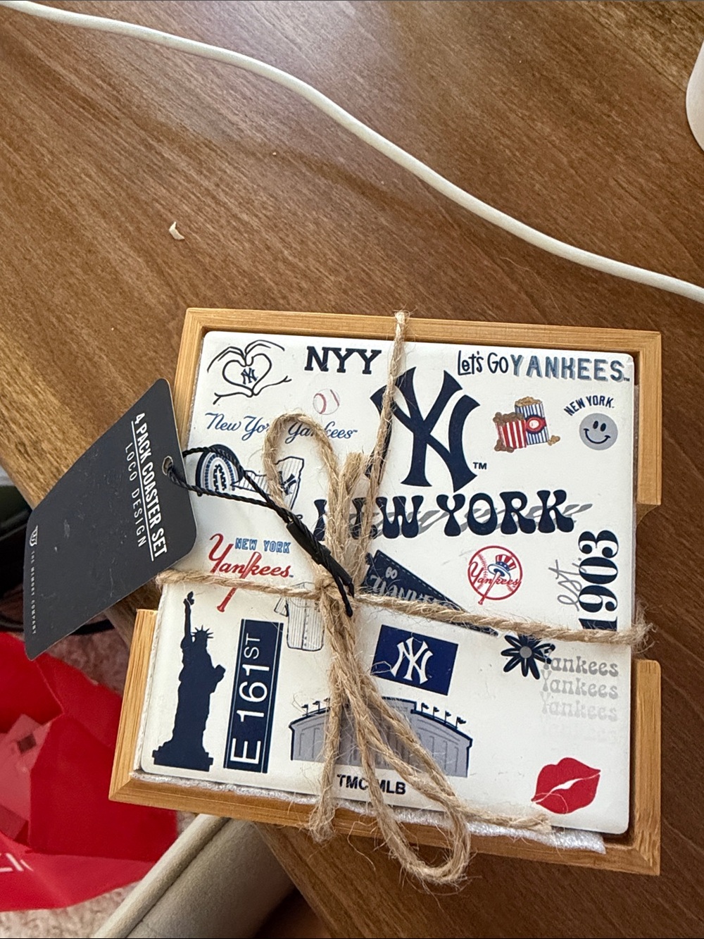 Decorative Yankee Coaster Set - White/Navy